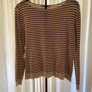 Zara Maroon and Cream Striped Long Sleeve Top